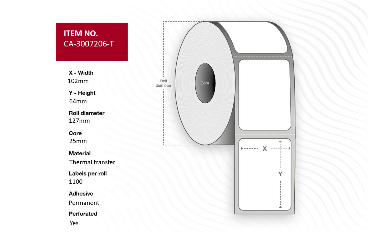 Capture CA-3007206-T etichetta per stampante (Label 102 x 64mm Core 25mm, - Thermal Transfer, Coated, - Permanent, Perforated,