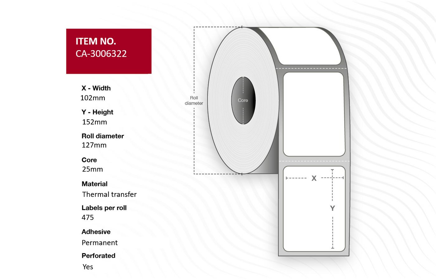 Capture CA-3006322 etichetta per stampante (Label 102 x 152mm, Core 25mm, - Thermal Transfer, Coated, - Permanent, Perforated,