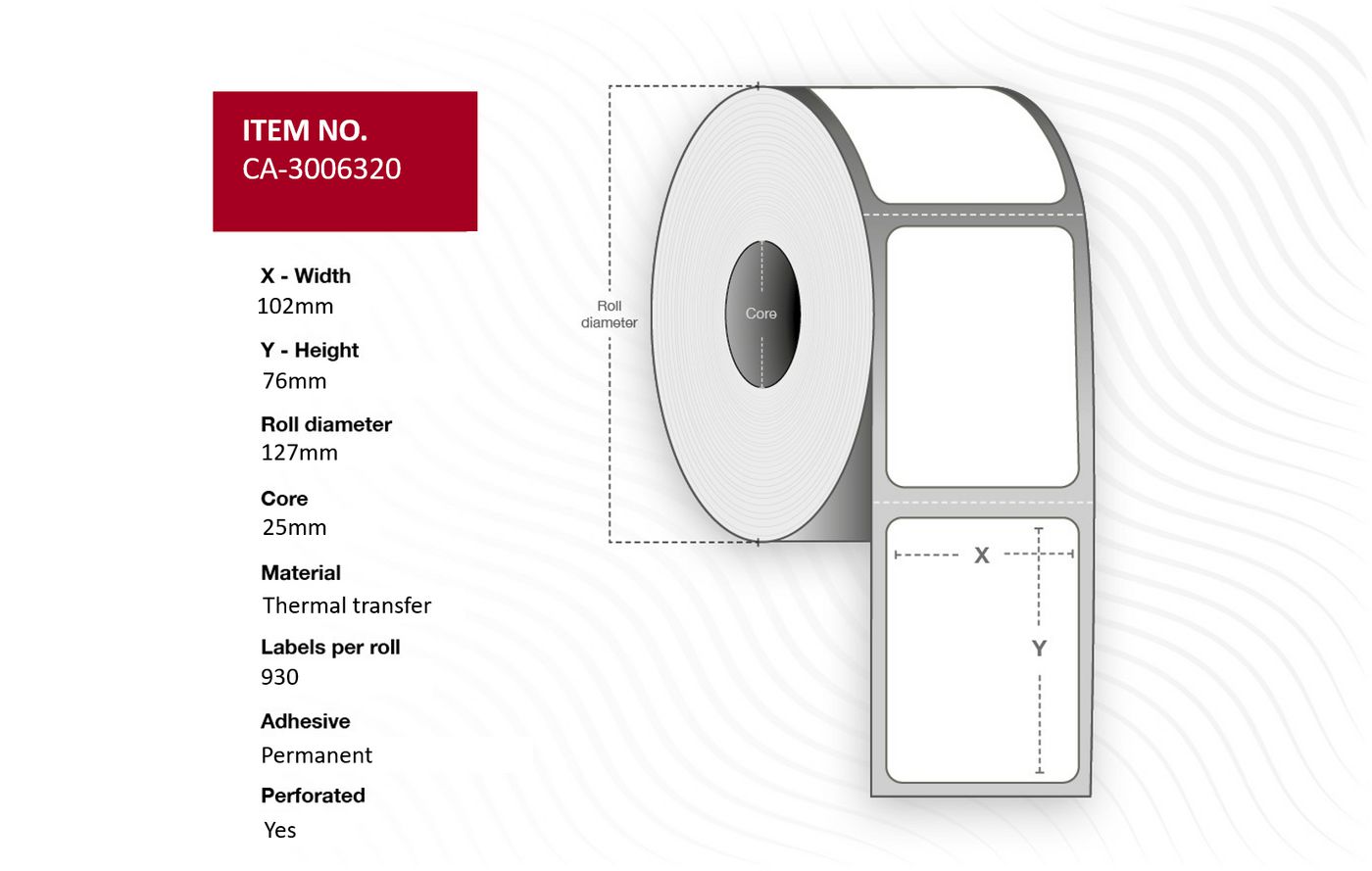 Capture CA-3006320 etichetta per stampante (Label 102 x 76mm, Core 25mm, - Thermal Transfer, Coated, - Permanent, Perforated, 9