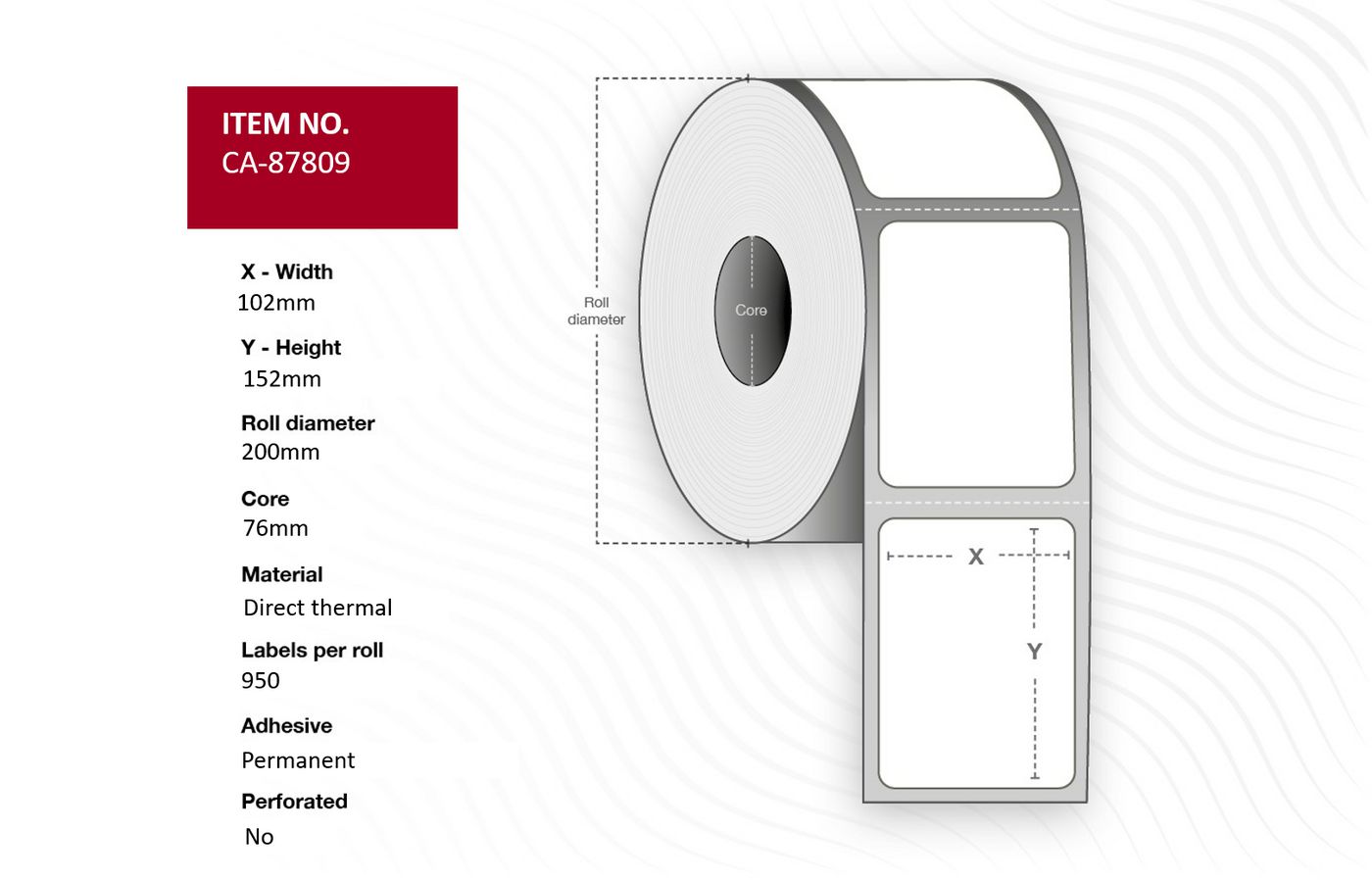 Label 102 x 152mm, Core 76mm,