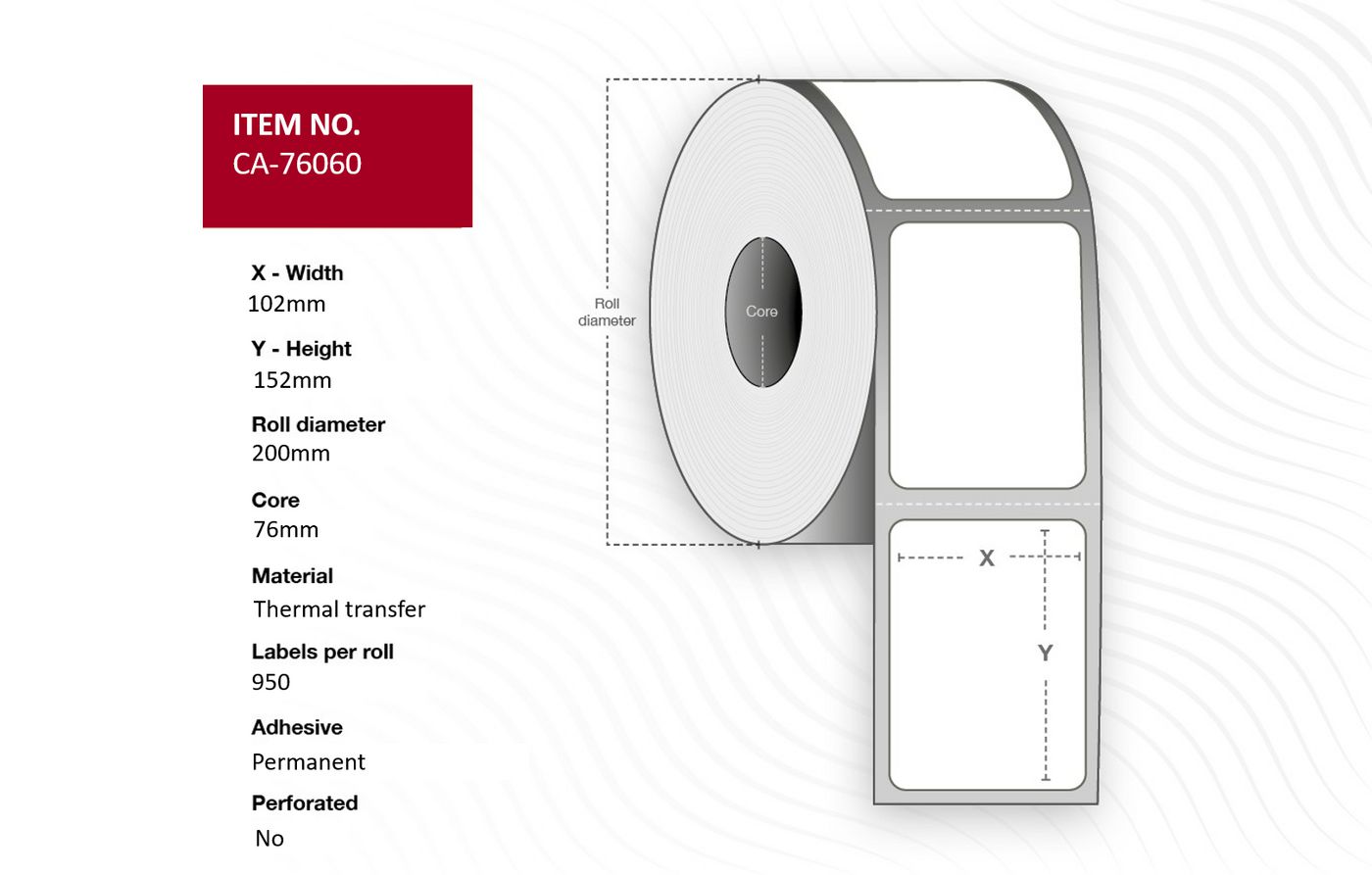 Capture CA-76060 etichetta per stampante (Label 102 x 152mm, Core 76mm, - Thermal Transfer, Coated, - Permanent, No perforation