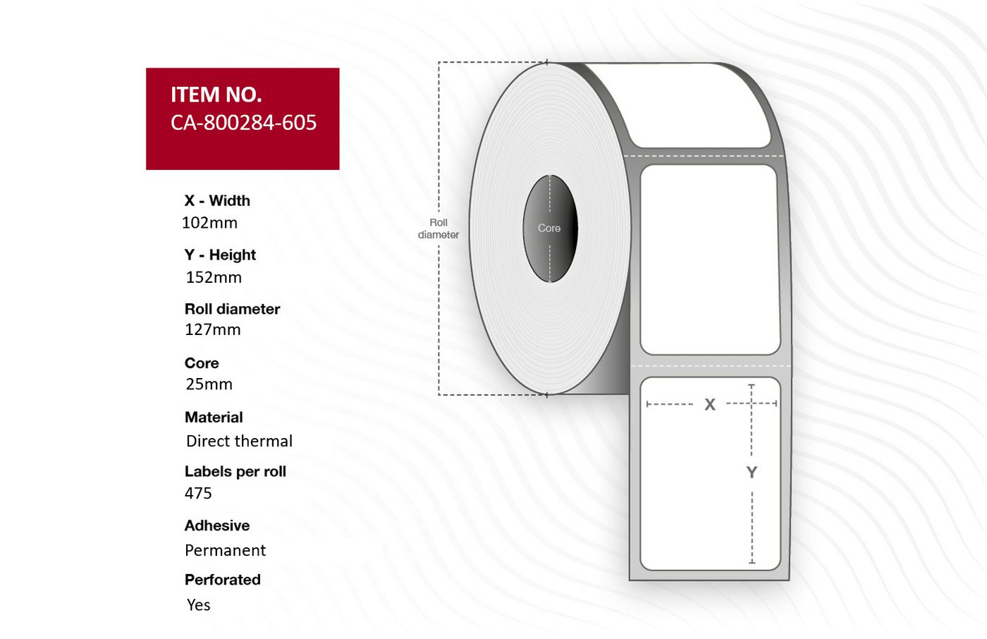 Label 102 x 152mm, Core 25mm,