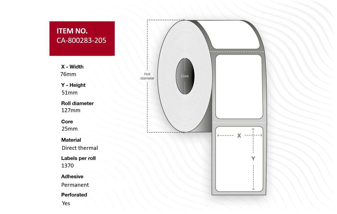 Capture CA-800283-205 etichetta per stampante (Label 76 x 51mm, core 25mm, - Direct Thermal, Uncoated, - Permanent, Perforated,