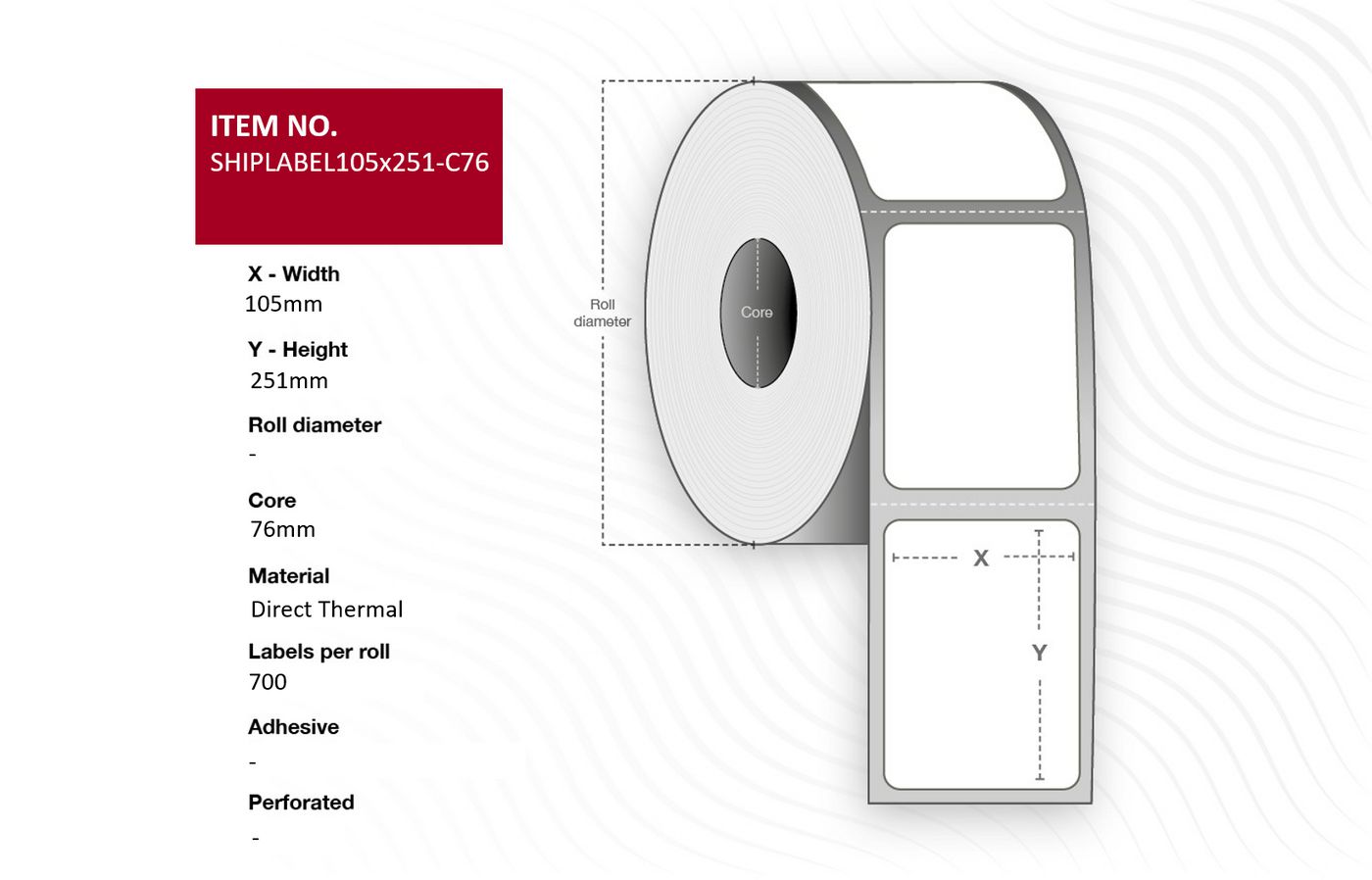 Capture SHIPLABEL105X251-C76 etichetta per stampante (Ship-label 105 x 251mm, Core - 76mm. Direct Thermal, 700 - labels per rol