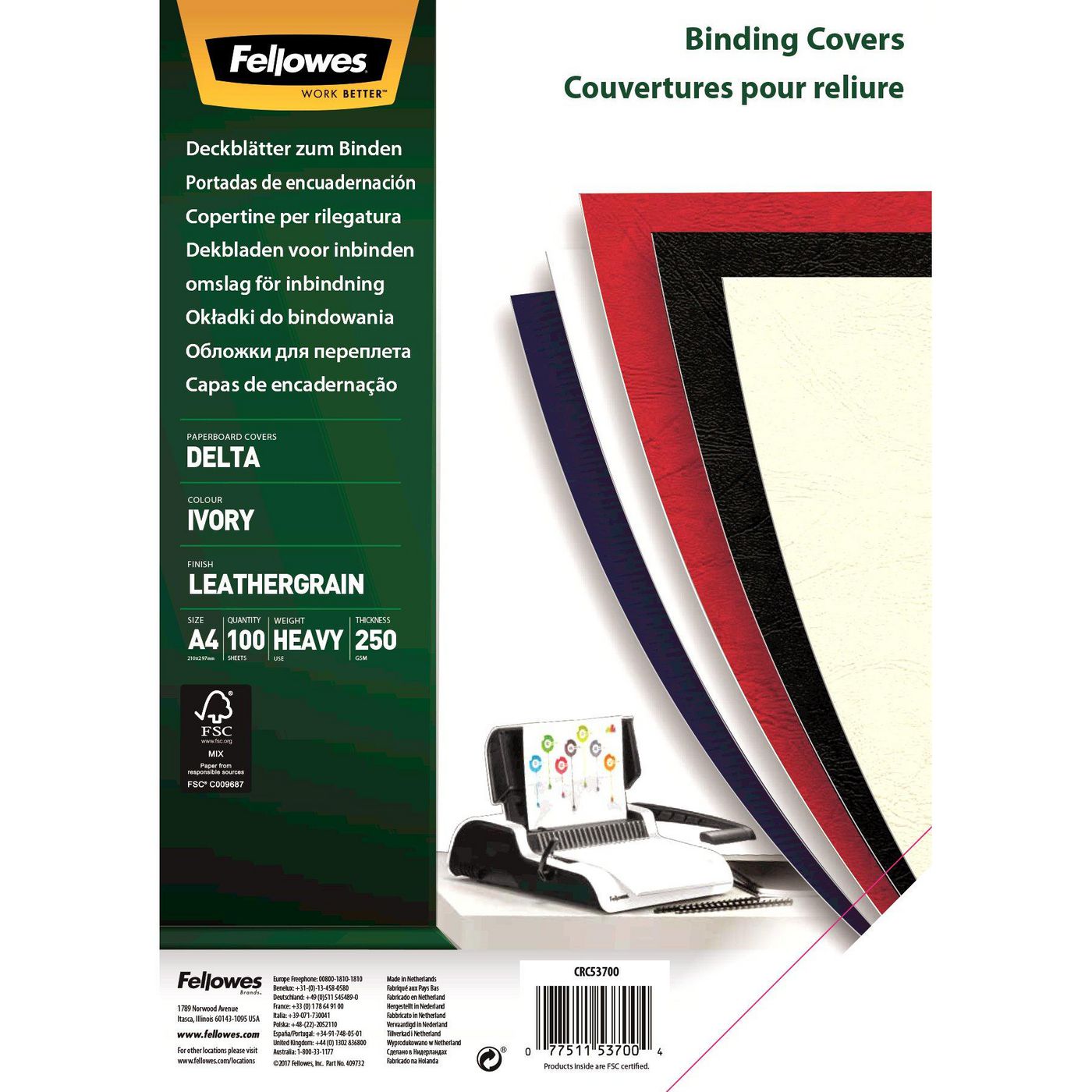 Fellowes 5370004 W128287689 Binding Cover A4 Paper Ivory 