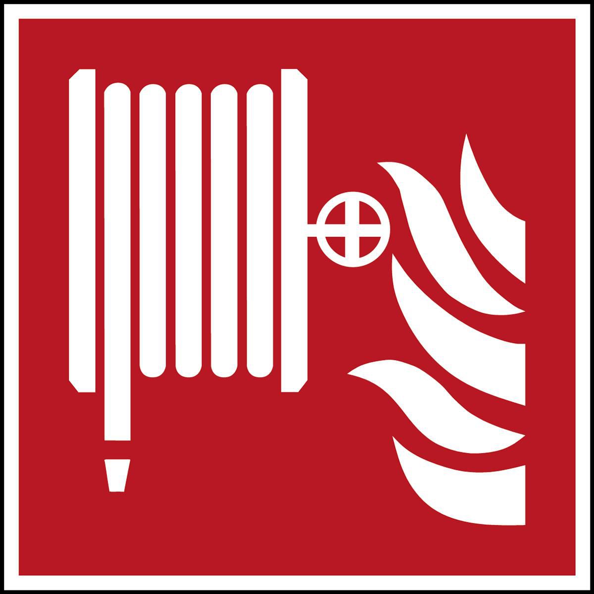 BRADY ISO 7010-Sicherheitsschild - Löschschlauch, Vierkant, Weiss auf rot, Polyester, 1Stück (PIC F0