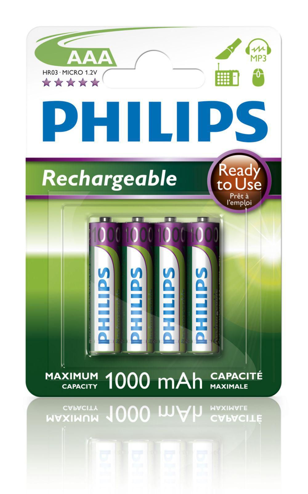 Philips R03B4RTU1010 R03B4RTU10/10 Rechargeable AAA 1000 mAh 
