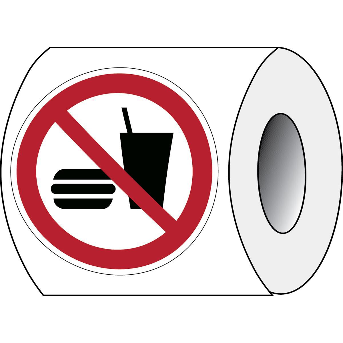 Brady PIC P022-DIA 100-PE-ROLL1 W128418411 ISO Safety Sign - No eating 