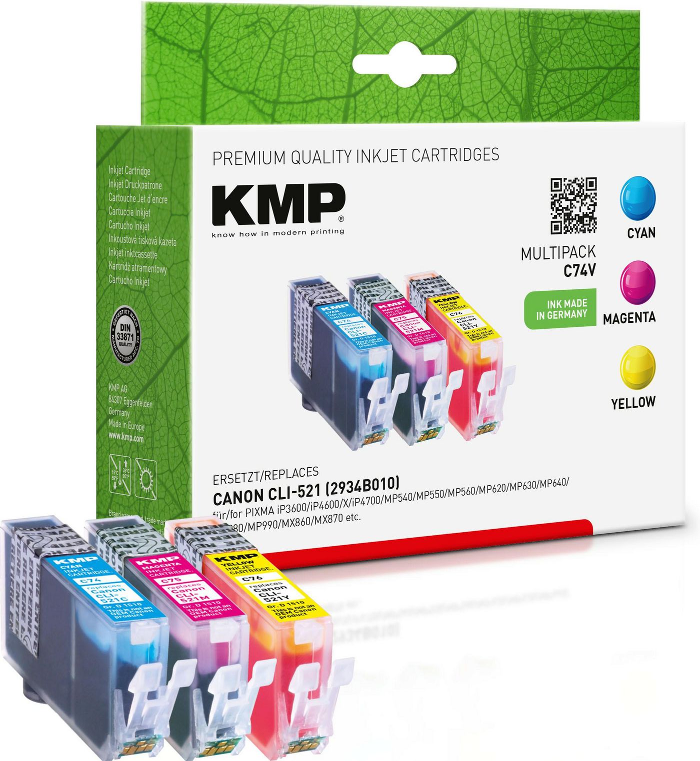 KMP Vorteilspack C74V 3er Pack Gelb, Cyan, Magenta Tintenpatrone
