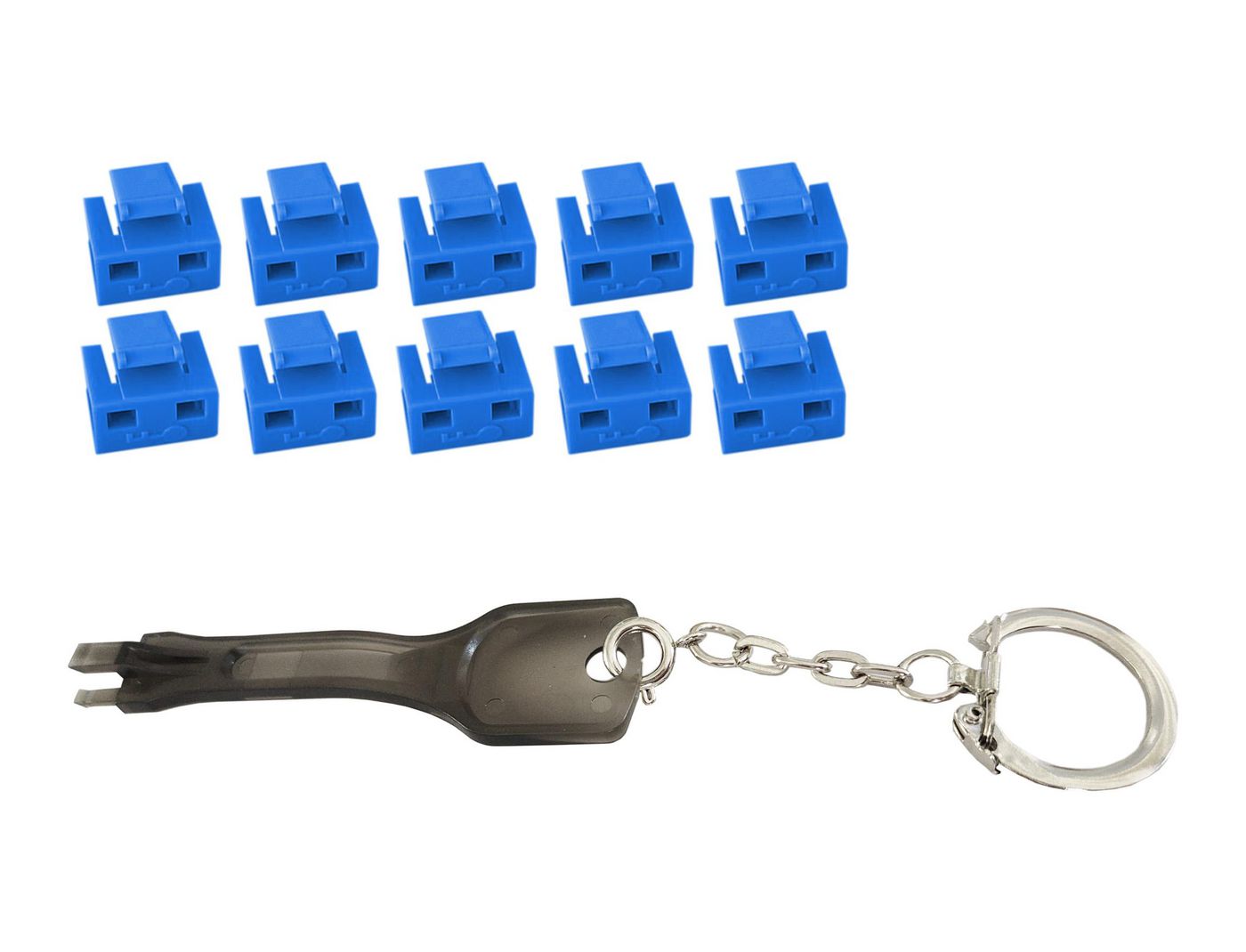 RJ45 Port blockers with key - tool blue, 10 pcs. - Warranty: 300M