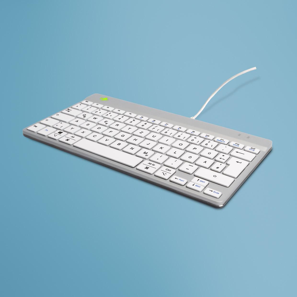 R-GO TOOLS R-Go Compact Break ergonomische Tastatur QWERTZ (DE), verkabelt, weiß