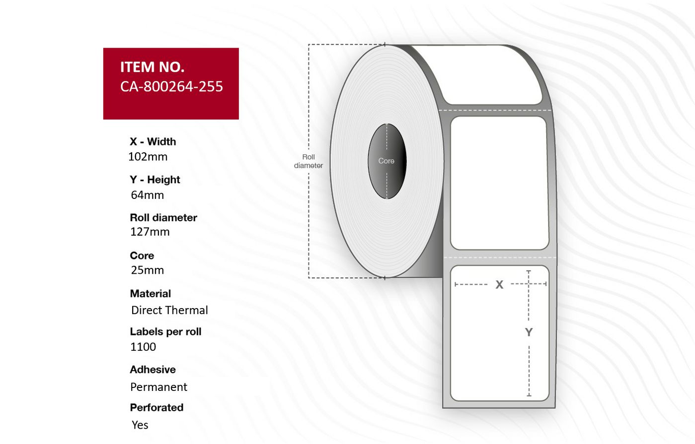 Capture CA-800264-255 non classificato (Label 102 x 64mm Core 25mm - Direct Thermal Coated - Permanent Perforated 1100 labels p