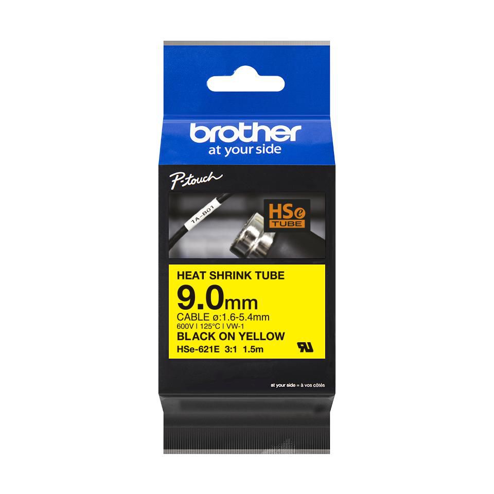 BROTHER Schrumpfschlauchkassette Brother  9,0mm gelb/schwarz  HSE621