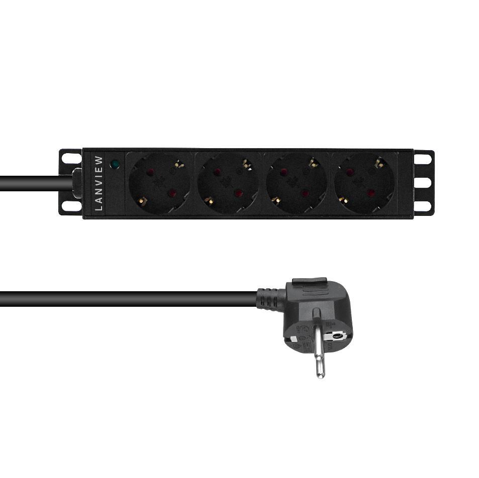 10?? 4-way Schuko outlets - with 2-meter 3G1.5mm2 cable - with Schuko plug, with Light indicator - Warranty: 60M