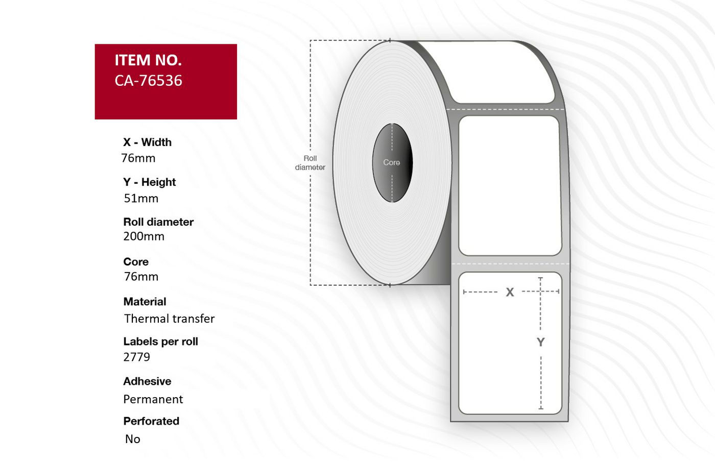 Label 76 x 51mm, Core 76mm,