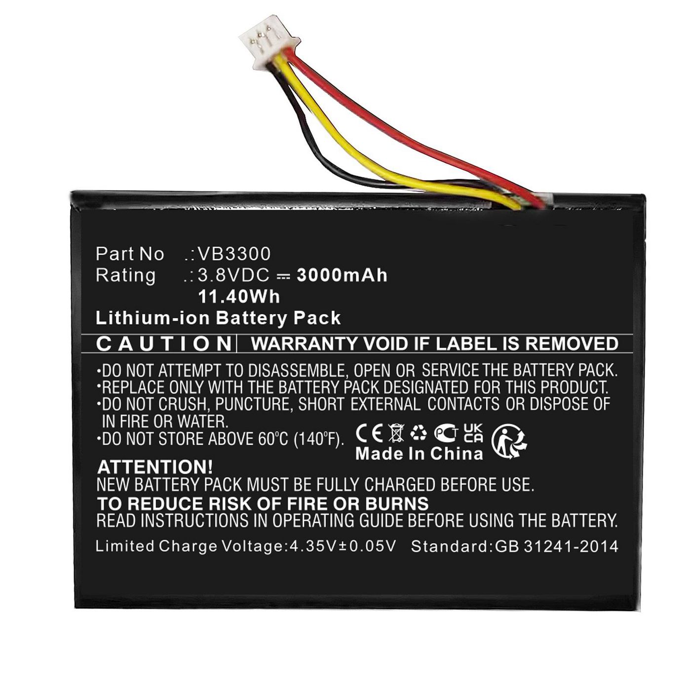 Battery 3.8V 3000mAh 11.40Wh 