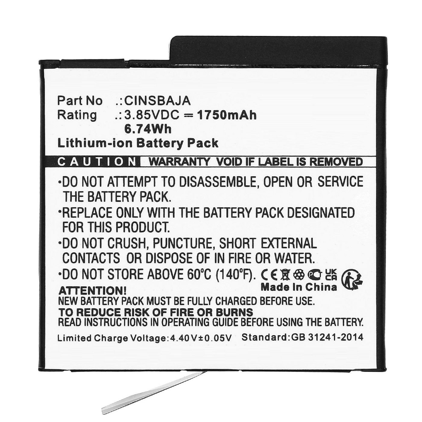 Battery 3.85V 1750mAh 6.74Wh 