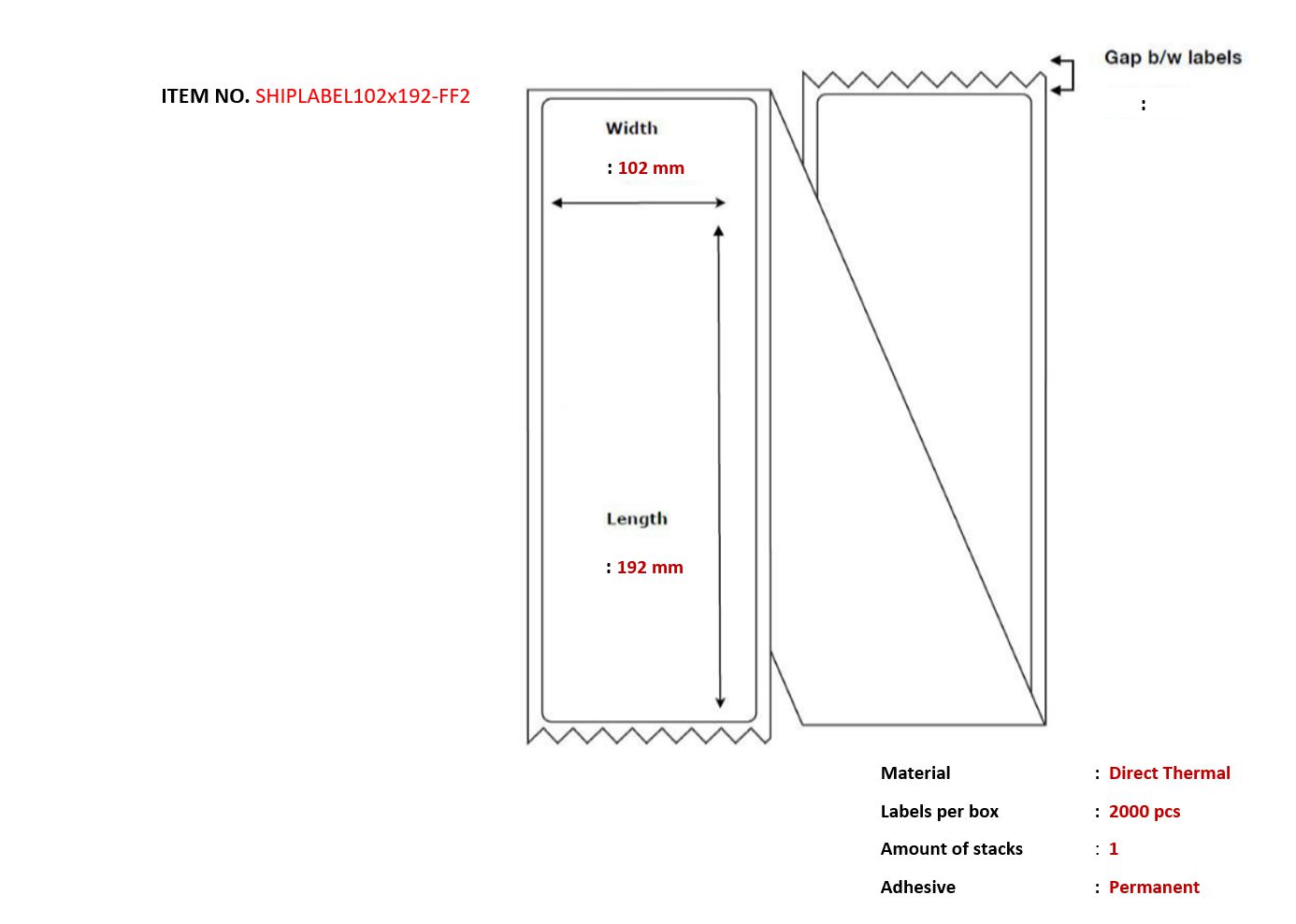 Ship-label 102 x 192mm, - Fanfold. Direct Thermal, 2000 - labels per box