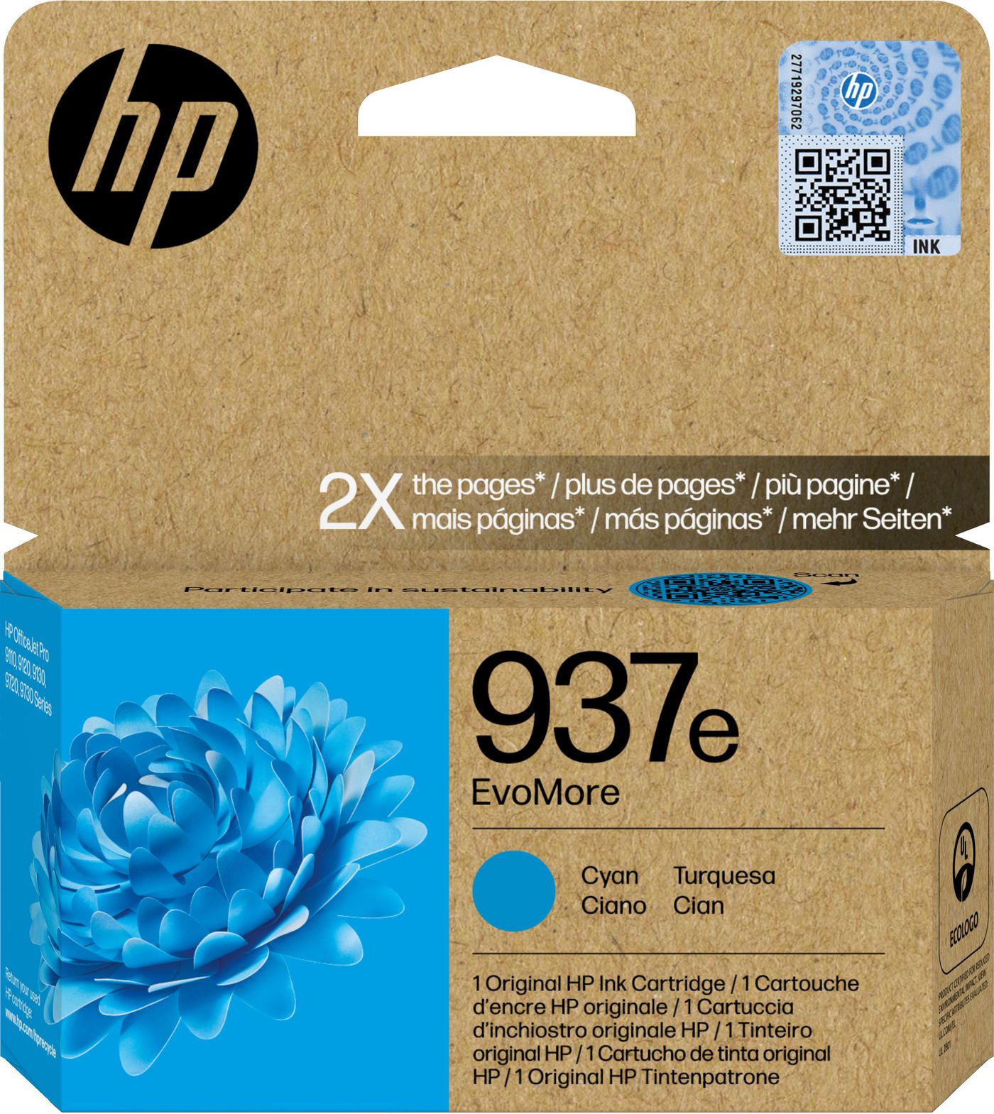 HP EvoMore 4S6W6NE Tintenpatrone cyan No. 937e