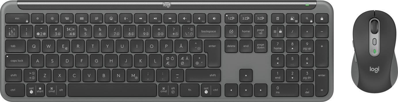 Logitech MK950 Signature Slim tastiera Mouse incluso Ufficio RF senza fili Bluetooth QWERTY Danese Finlandese Norvegese Svedes