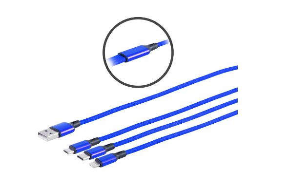 Microconnect MC-USBA-3WAY cavo USB USB 3.2 Gen 1 [3.1 Gen 1] 1,2 m USB C/Micro-USB B/Lightning Blu (USB-A splitter cable with -