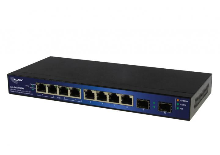 Switch Gigabit porta ALLNET ALL-SG8210PM / 4xPoE/4xLAN/2xSFP, gestito in modo intelligente, senza ventola