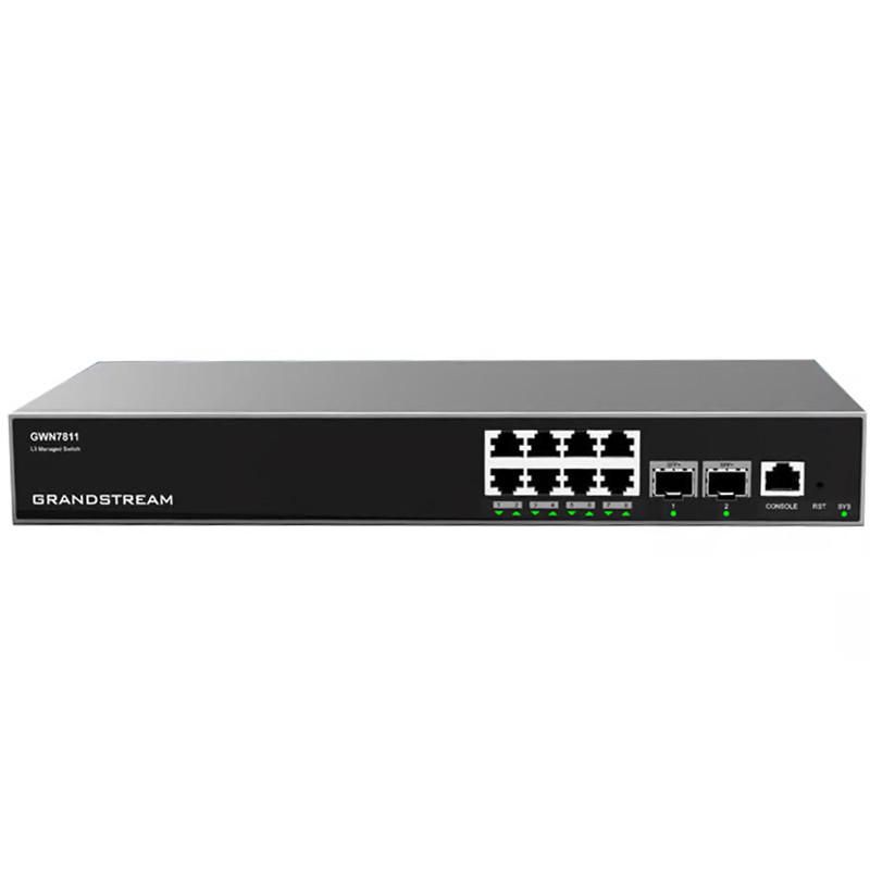 Grandstream Layer 3 Managed Network Switch, 8x GbE RJ45, 2x SFP+, fan-less