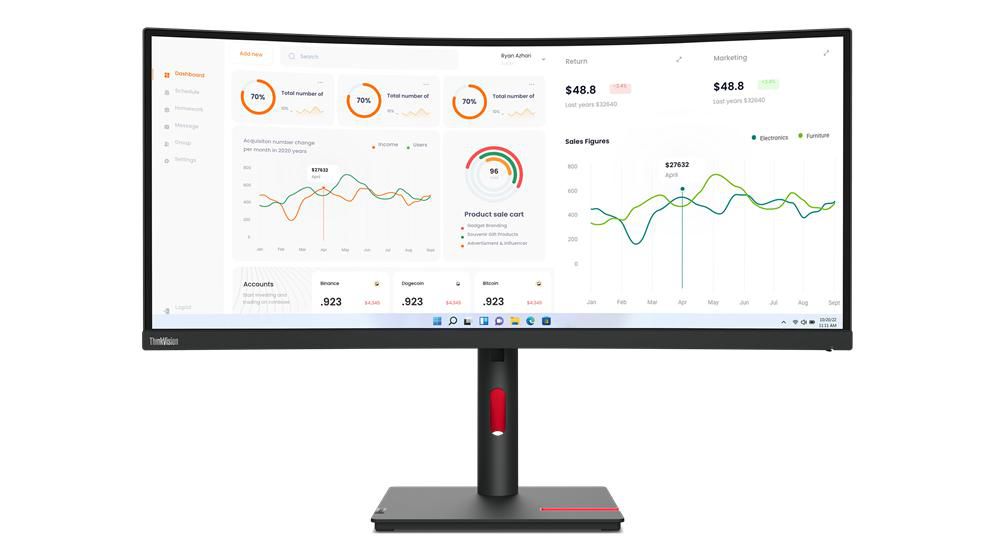 Lenovo ThinkVision T34w-30 LED display 86,4 cm (34") 3440 x 1440 Pixel Wide Quad HD Nero