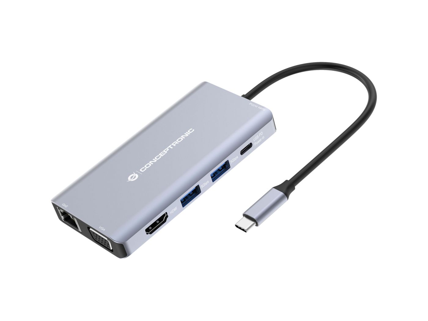 Conceptronic DONN20G replicatore di porte e docking station per laptop Cablato USB 3.2 Gen 1 (3.1 Gen 1) Type-C Grigio