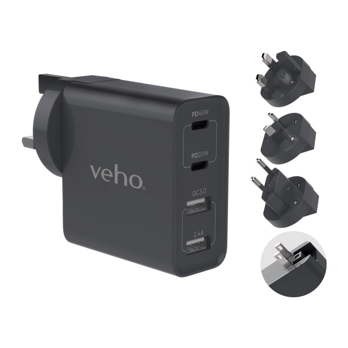 Veho VAA-700-TA45 adattatore e invertitore 20 W Grigio (VEHO TA-45 MULTI REGION UNIVERSAL)