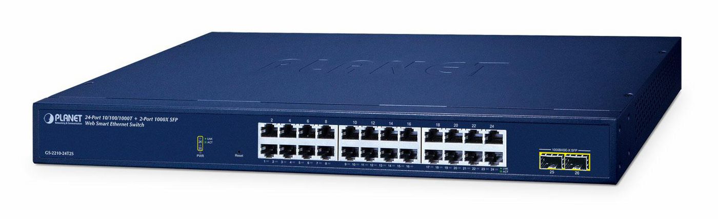 GS-2210-24T2S, Planet 24-Port 10/100/1000T + 2-Port 1000X SFP Web