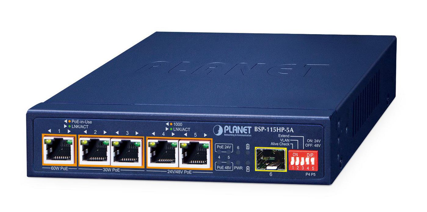 5-Port Hybrid PoE Solar PoE - Switch with 1-Port 1000X SFP - Warranty: 36M
