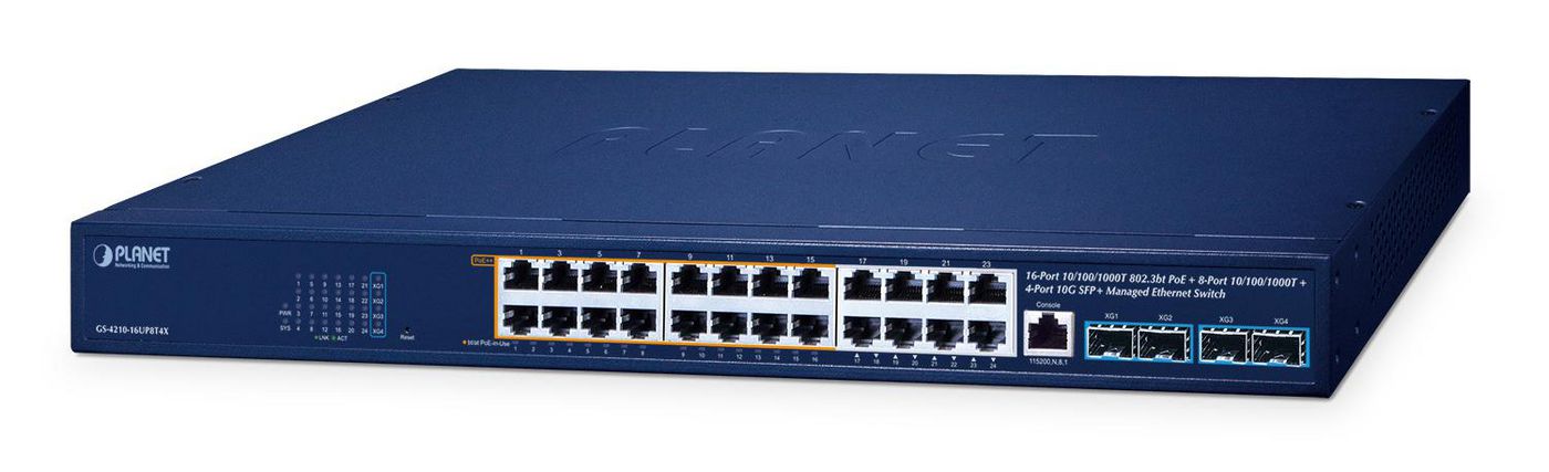 PLANET GS-4210-16UP8T4X switch di rete Gestito L2/L4 Gigabit Ethernet [10/100/1000] (IPv6/IPv4, 16-Port - 10/100/1000T 95W 802.