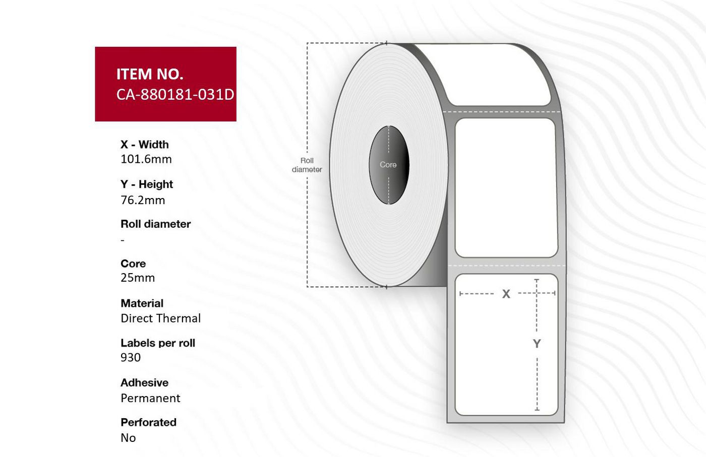 Label 70 x 32mm, Core 25mm, - Direct Thermal, Uncoated, - Permanent, No perforation, 2100 labels per roll, 12 rolls per box - W