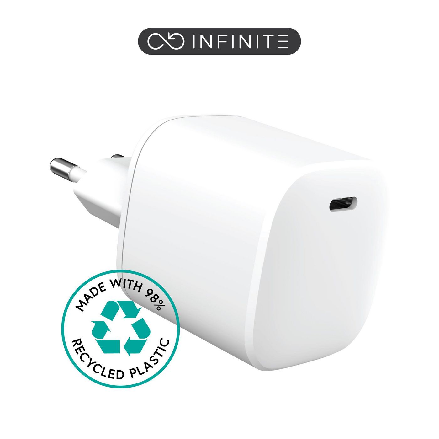 Блок живлення eSTUFF INFINITE USB-C Charger EU PD 45W GaN - White - 100% Recycled Plastic, ES637045