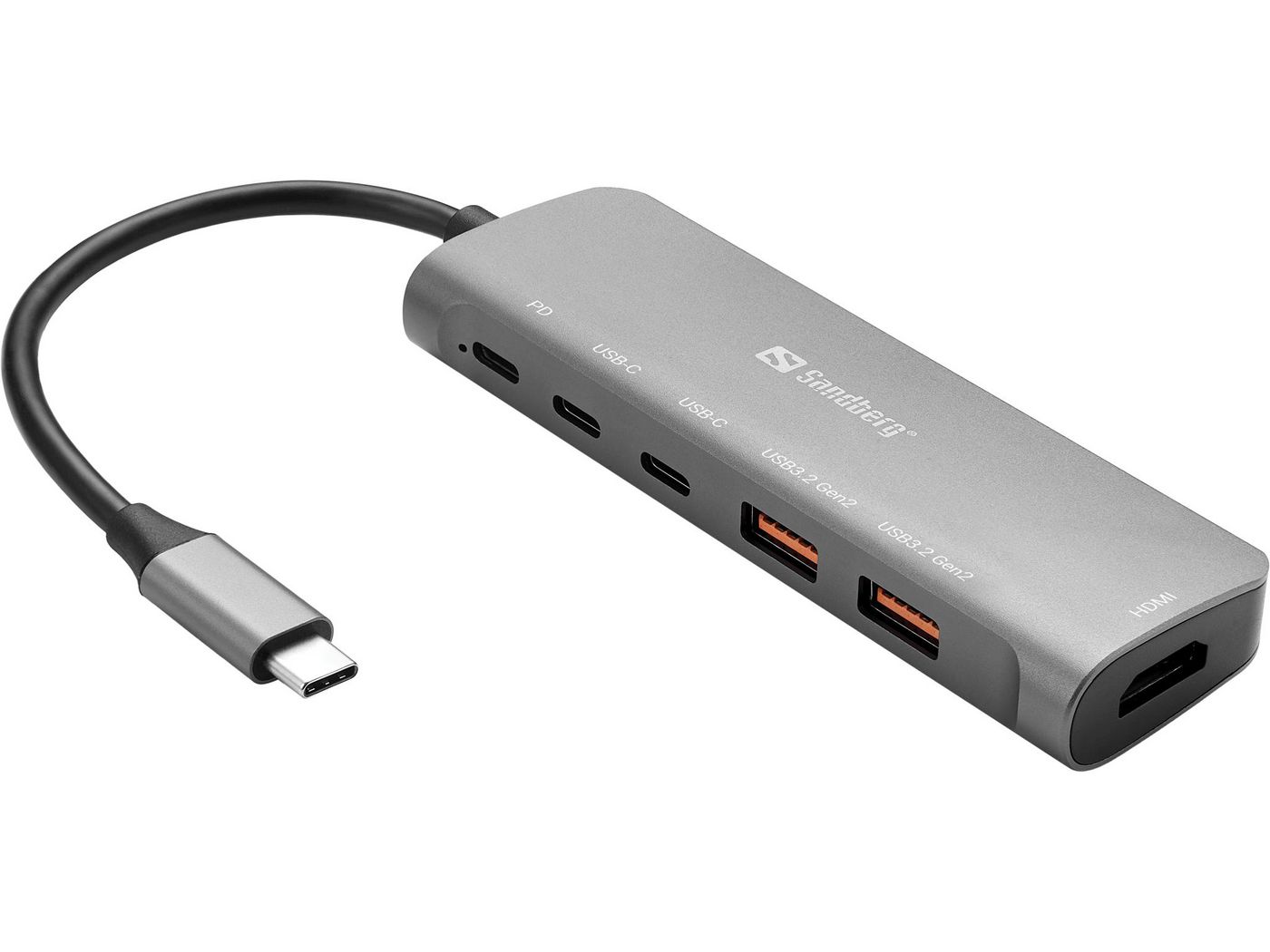 Sandberg USB-C Dock HDMI 2xUSB-A 2xUSB-C PD100W Cablato USB 3.2 Gen 1 (3.1 Gen 1) Type-C Alluminio