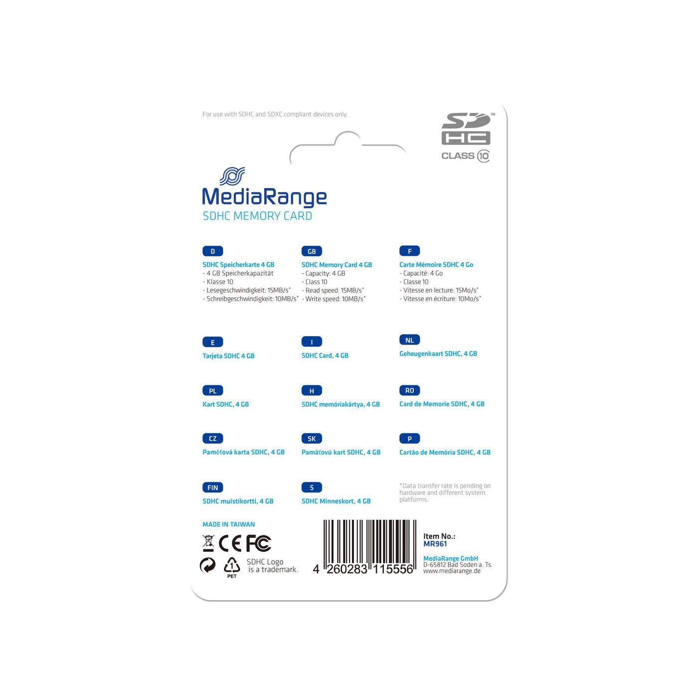 Scheda SD MediaRange 4GB...