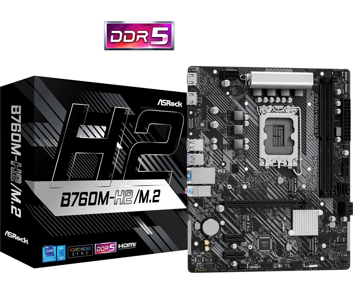 Asrock B760M-H2/M.2, Intel B760, 1700, Micro ATX, 2 DDR5, 2 HDMI, 2.5G LAN, PCIe4, 2x M.2