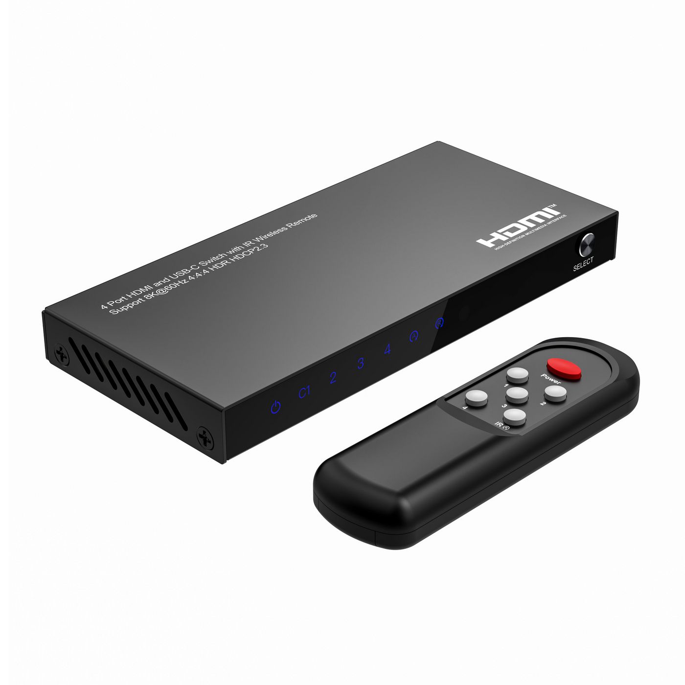 8K@60Hz USB-C and HDMI Switch - 4x1, HDCP 2.3, w/ Remote - control - Warranty: 300M