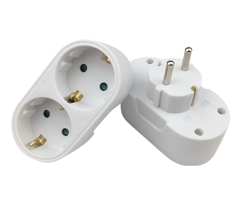Schuko power splitter, with 2 - ways, White - Warranty: 300M