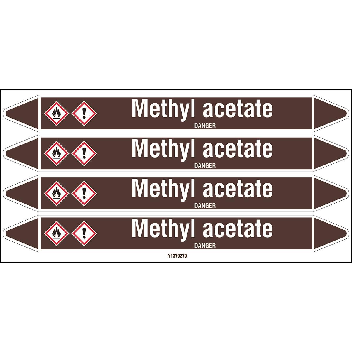 Brady METHYL ACETATE 250X26CARD-T1-P19 W128385812 Individual Pipe Markers on a 
