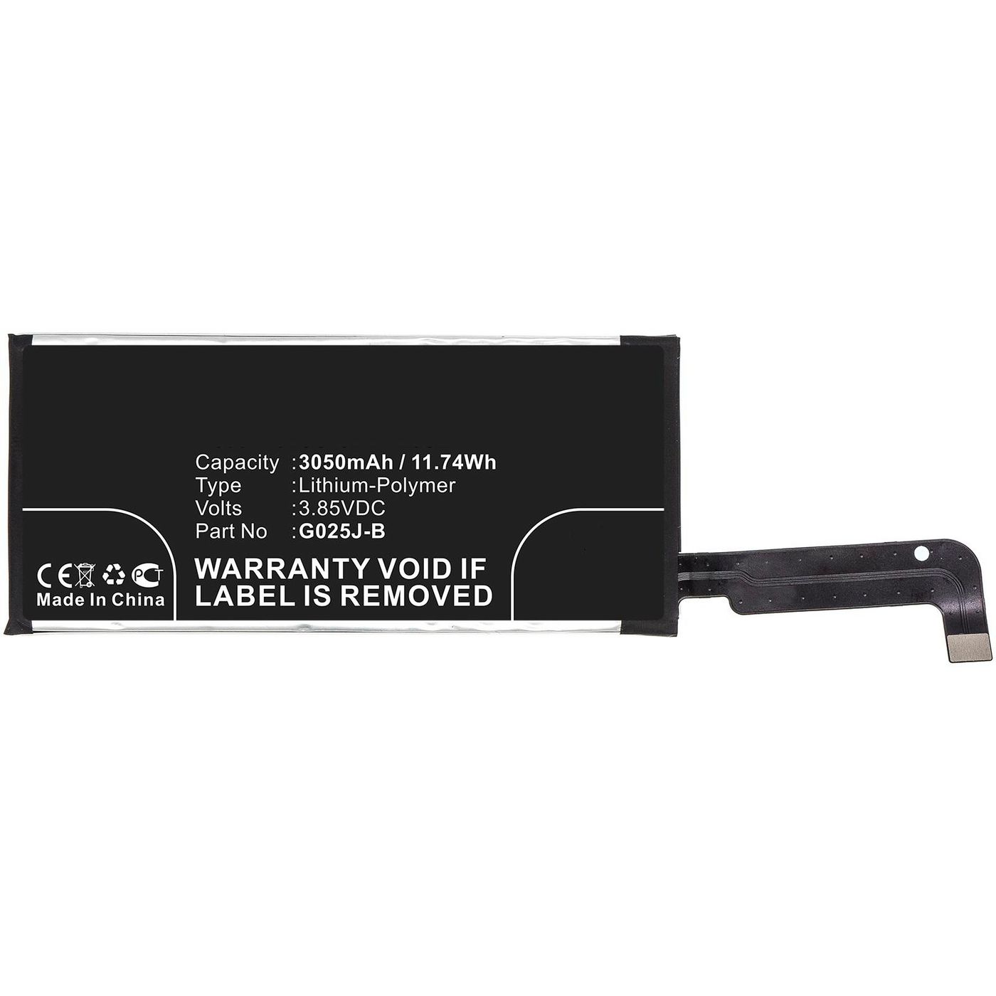 Battery 11.74Wh Li-Polymer - 3.85V 3050mAh for Mobile, - SmartPhone 11.74Wh Li-Polymer 3.85V 3050mAh for Google Pixel 4A - Warr