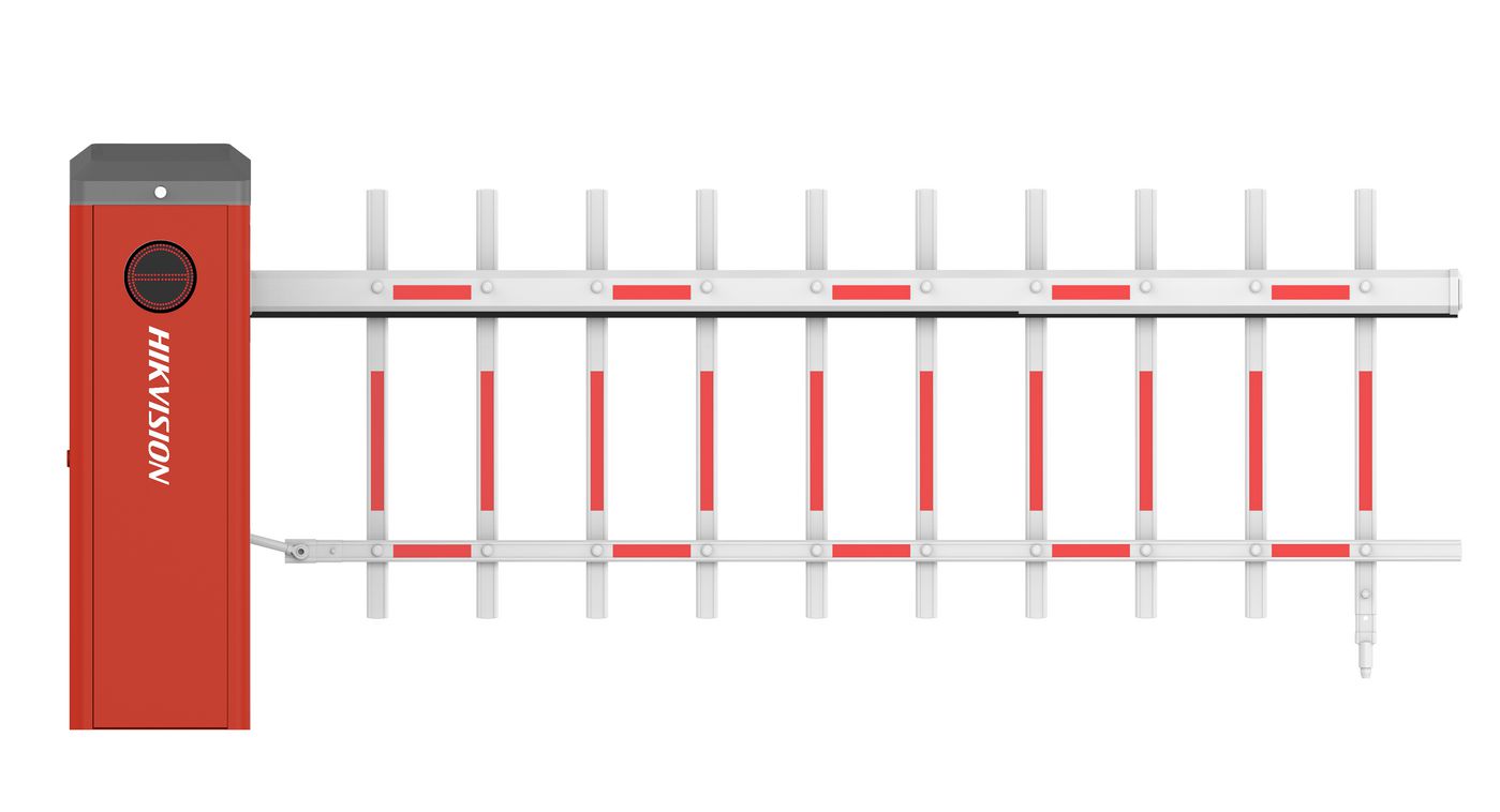 Barrier gates with fence boom