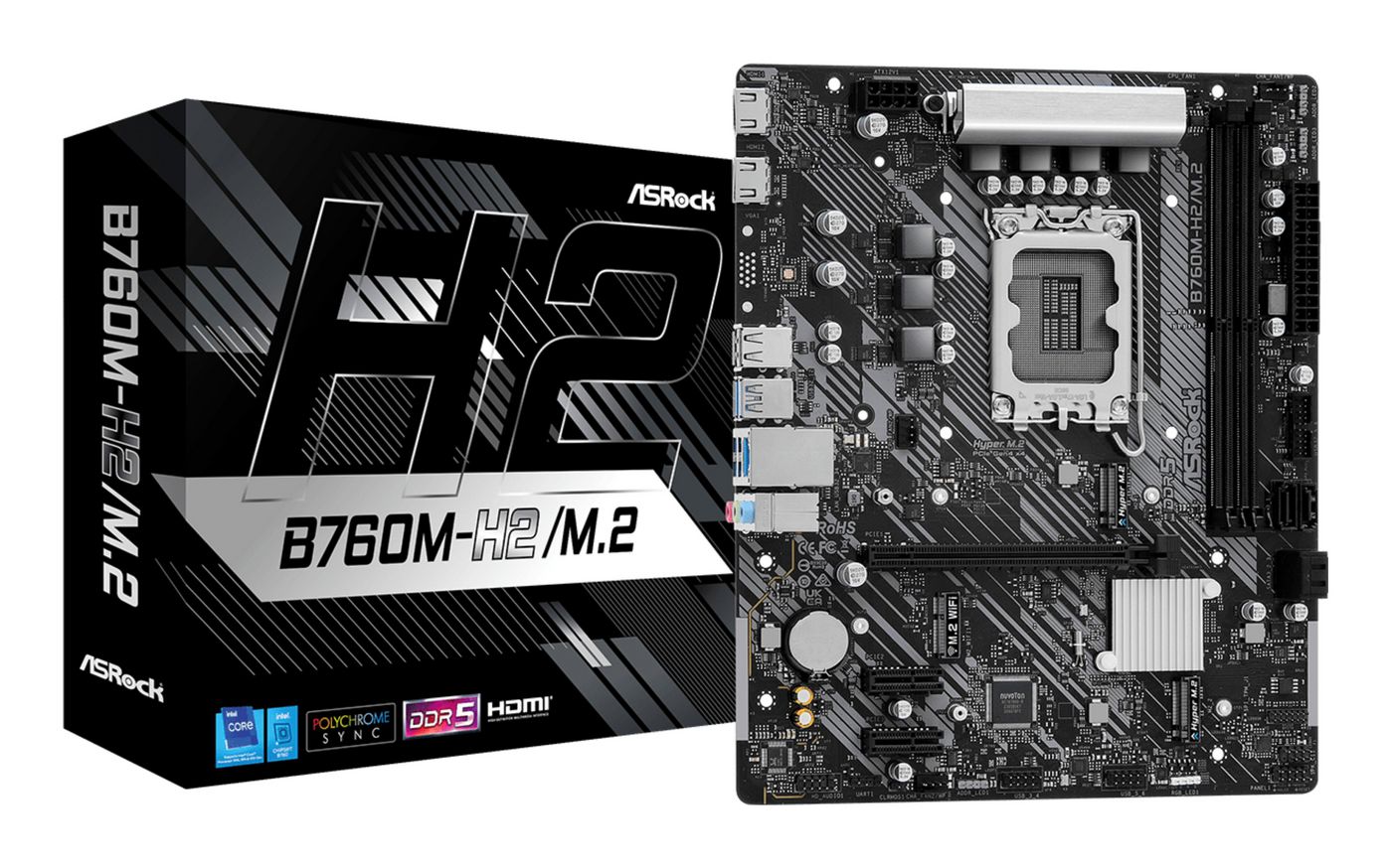Asrock B760M-H2/M.2, Intel B760, 1700, Micro ATX, 2 DDR5, 2 HDMI, 2.5G LAN, PCIe4, 2x M.2