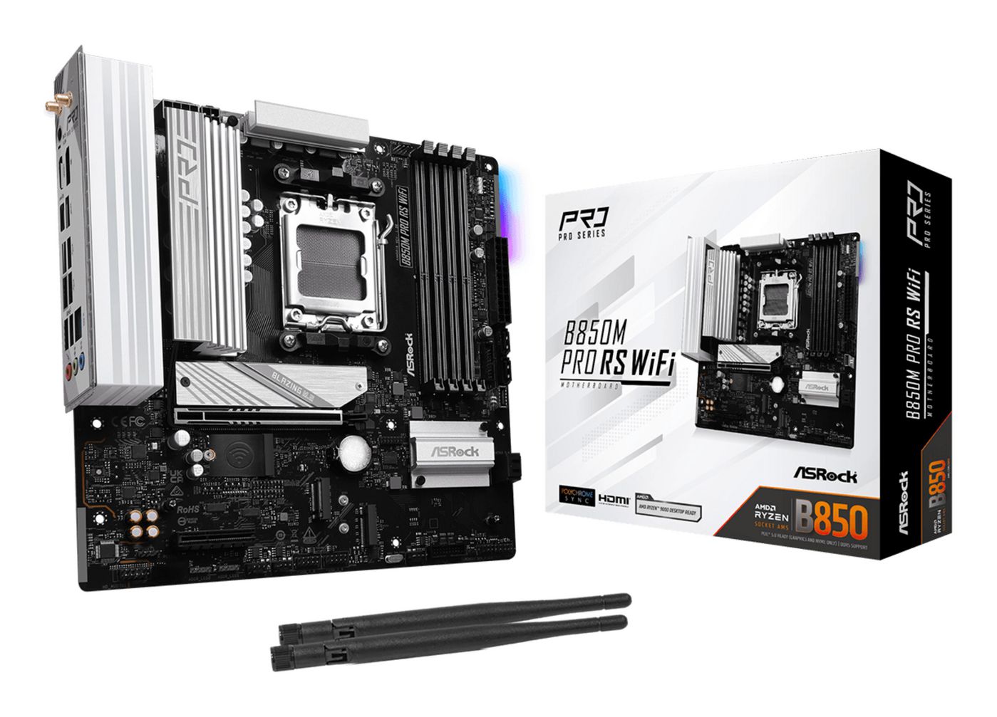 Asrock B850M PRO RS WIFI AMD B850 AM5 Micro ATX 4 DDR5 HDMI DP Wi-Fi 6E 2.5G LAN RGB 3x M.2