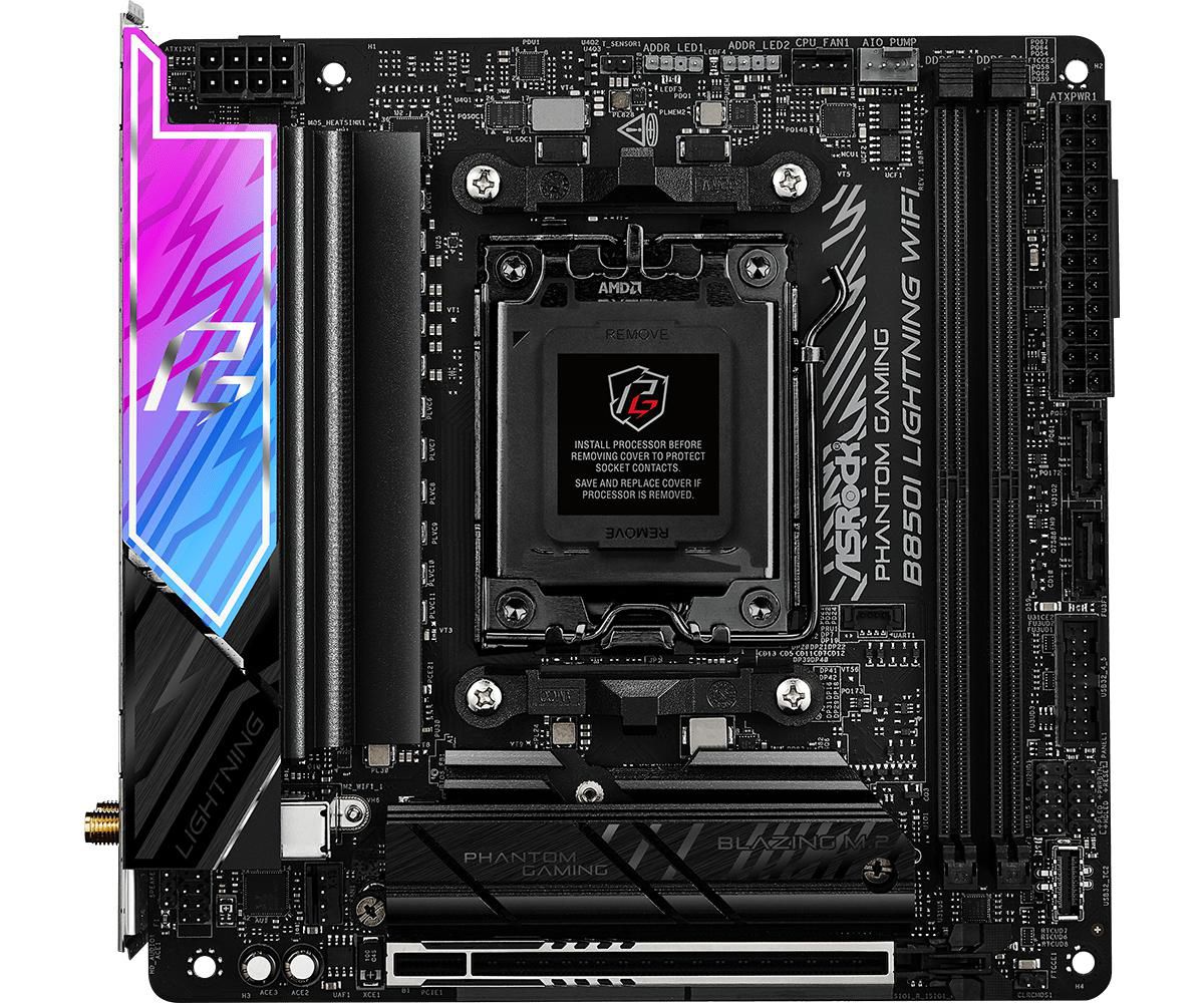 Asrock B850I LIGHTNING WIFI AMD B850 AM5 Mini ITX 2 DDR5 HDMI Wi-Fi 6E 2.5G LAN RGB 2x M.2