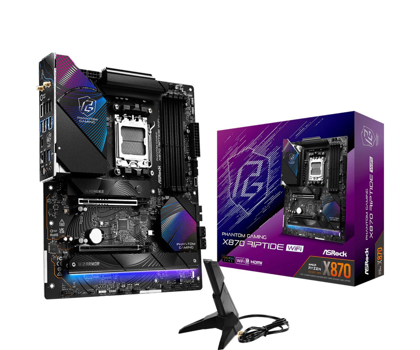 Asrock X870 RIPTIDE WIFI AMD X870 AM5 ATX 4 DDR5 HDMI 2 USB4 Wi-Fi 7 2.5G LAN RGB 3x M.2