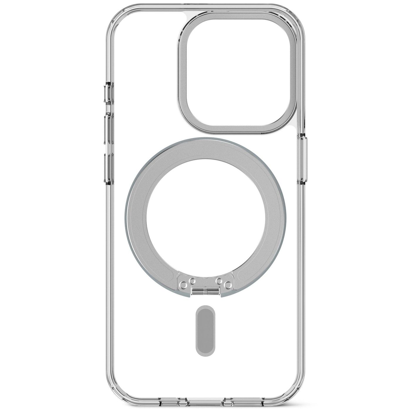 Cover posteriore con supporto ad anello in plastica riciclata decodificata per iPhone 15 Pro trasparente
