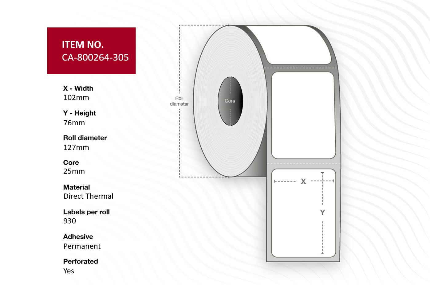 Label 102 x 76mm, Core 25mm,