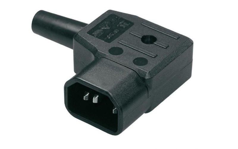 Angled male appliance plug,
